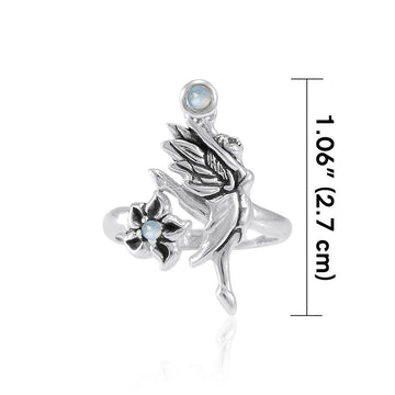 Dancing Fairy with Flower Silver Ring with Gemstone TRI1821 - Jewelry